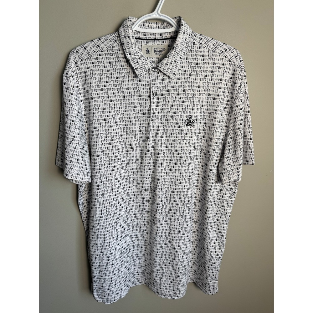 Original Penguin Mens White Barware Print Polo M Golf Casual Novelty Shirt Prep